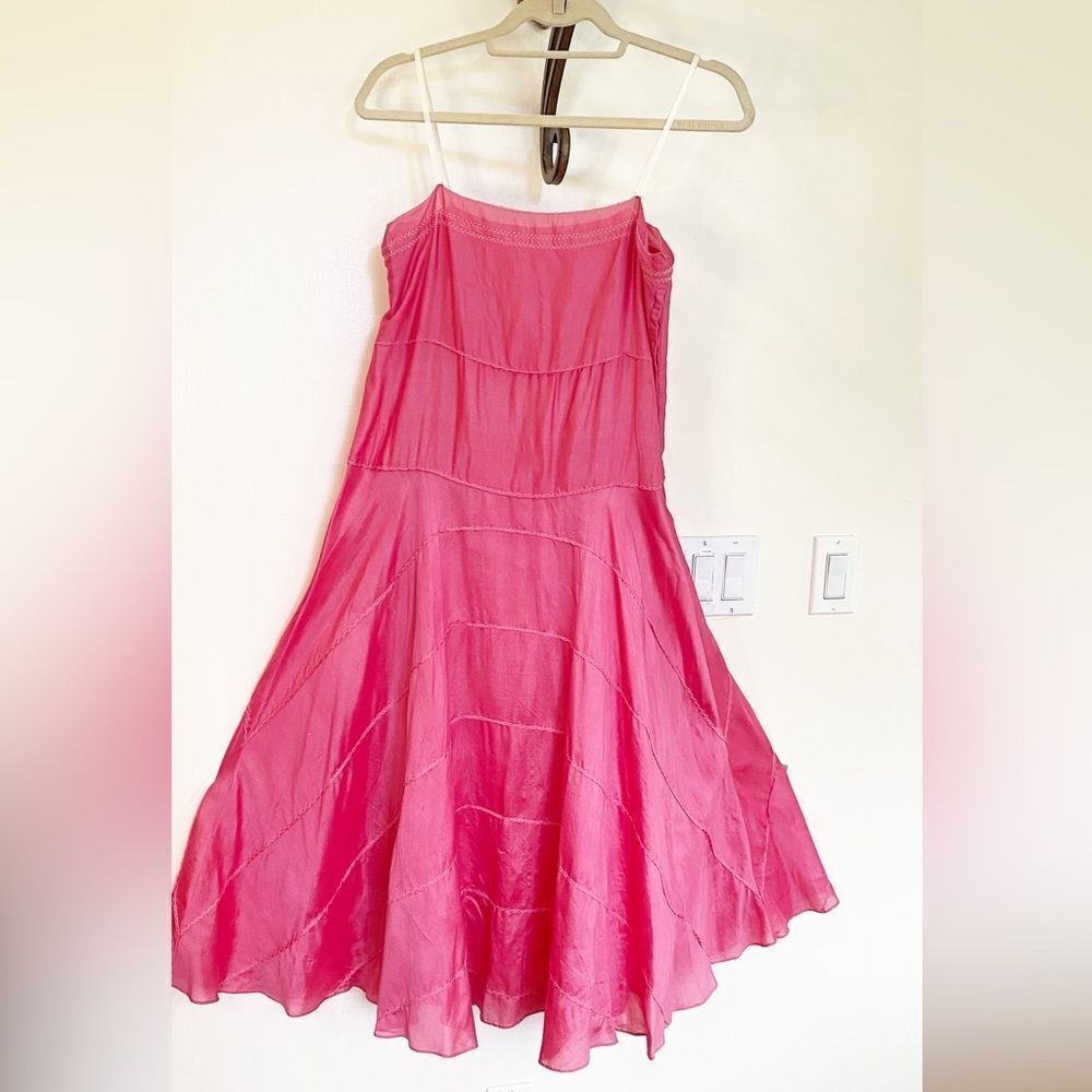 Vintage Dkny Pure Womens Silk Long Maxi Dress Pink Rare Size P